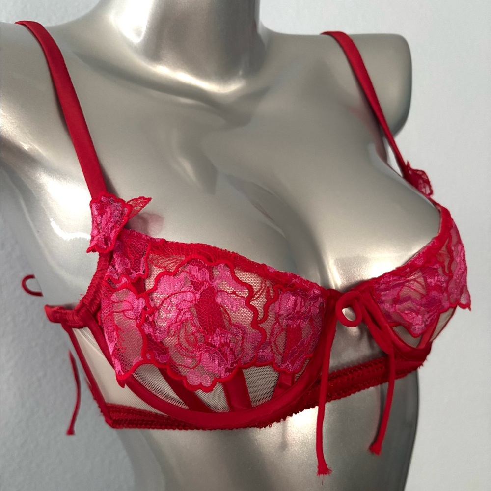 For Love & Lemons Nwt Rosey Red Unlined Mesh Underwire Cordelia Bra
